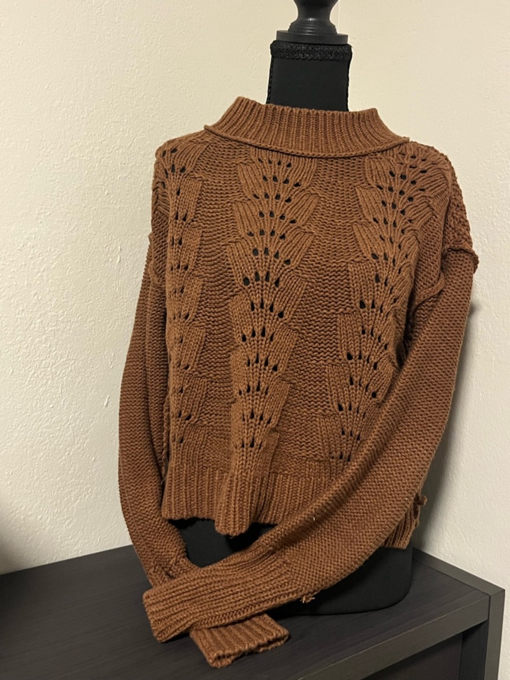 Free People Rust Brown Open-Knit Cowl Sweater-Small